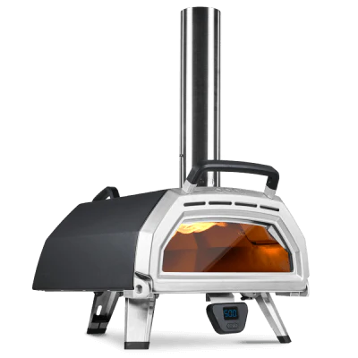 Karu 16 pizza oven with flames lit